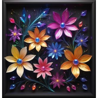   Színes üvegvirágok fekete kerettel, 3D hatású csempematrica csomag