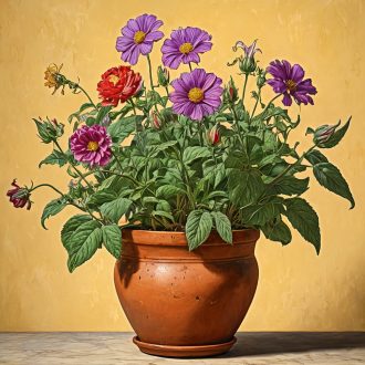 Lila virágok kaspóban, 3D hatású csempematrica csomag