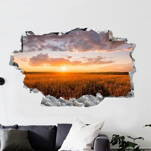 Izzó búzamező, kitört fal hatású falmatrica