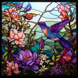   Ólomüveg hatású kolibri mintás csempematrica csomag, lila 