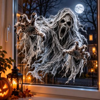   Sikoltó kísértet karmoló kezekkel, sztatikus halloween üzletdekoráció