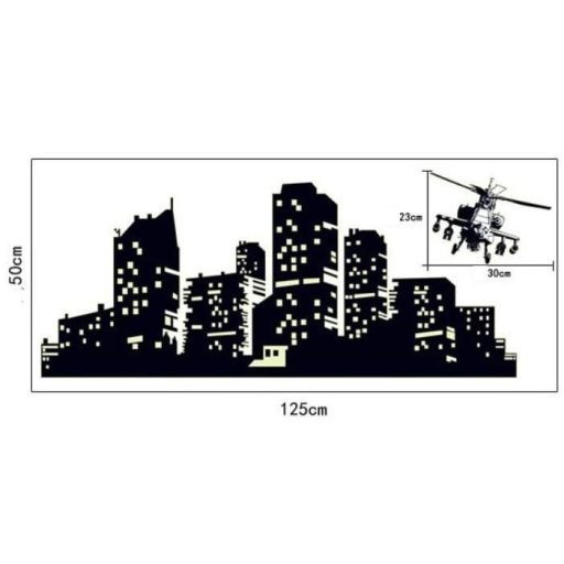 Város helikopterrel, éjjel világító falmatrica