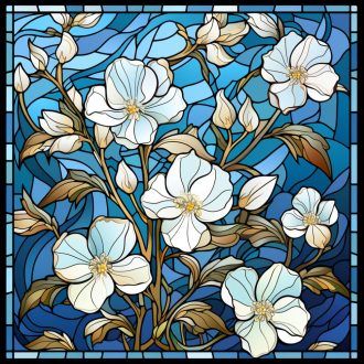   Ólomüveg hatású halványkék virág mintás csempematrica csomag