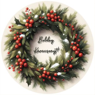   Karácsonyi koszorú bogyókkal, dekorációs matrica ablakra vagy kirakatra