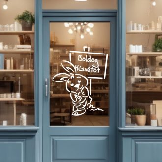   Boldog húsvétot kíván a csokornyakkendős nyuszi, kirakatmatrica