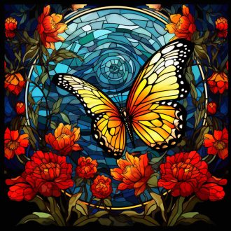   Ólomüveg hatású sárga pillangó mintás csempematrica csomag