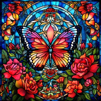   Ólomüveg hatású színpompás pillangó csempematrica csomag