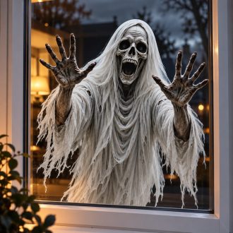 Sikoltó csontváz, sztatikus halloween kirakatmatrica