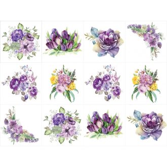 Vintage lila virágok, 12 db-os csempematrica csomag 