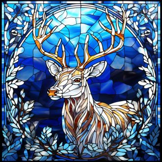   Ólomüveg hatású hidegkék szarvas mintás csempematrica csomag