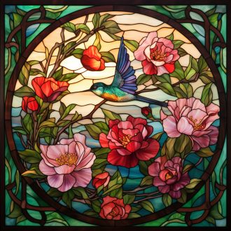   Ólomüveg hatású repülő kolibri mintás csempematrica csomag