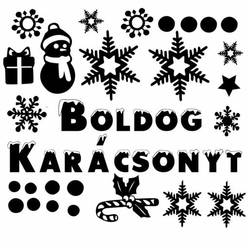 Boldog karácsonyt felirat dekorokkal, ablakmatrica