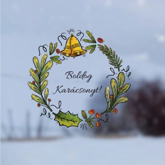   Vintage karácsonyi koszorú, dekorációs matrica ablakra vagy kirakatra