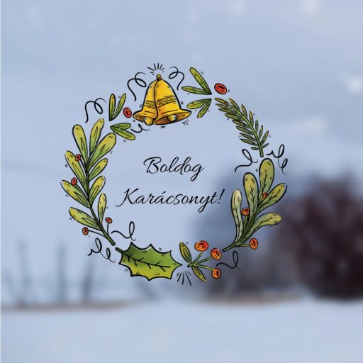 Vintage karácsonyi koszorú, dekorációs matrica ablakra vagy kirakatra