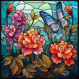   Ólomüveg hatású kék színátmenetes pillangó csempematrica csomag