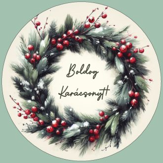   Festett hatású karácsonyi havas bogyós koszorú, ablakmatrica