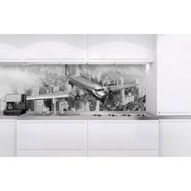   Repülőgép New York felett, konyhai matrica hátfal, 180 cm