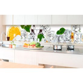 Narancs jégkockákkal, konyhai matrica hátfal, 350 cm