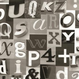 Fekete-szürke betű mintás öntapadós tapéta