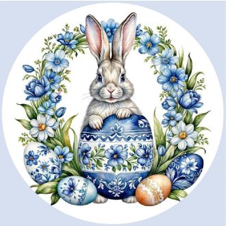 Kék virágok húsvéti nyuszival, kirakat matrica