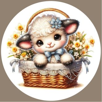 Bárányka a virágkosárban, húsvéti kirakat matrica