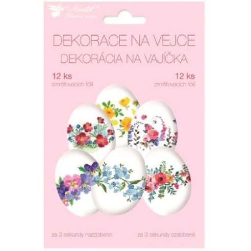 Zsugorfólia tojásdíszítő készlet 12 db tojásra, virágok