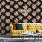 Rózsa fekete alapon, öntapadós tapéta