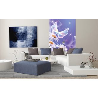   Lila háttér előtt virágok pillangókkal, poszter tapéta 150*250 cm