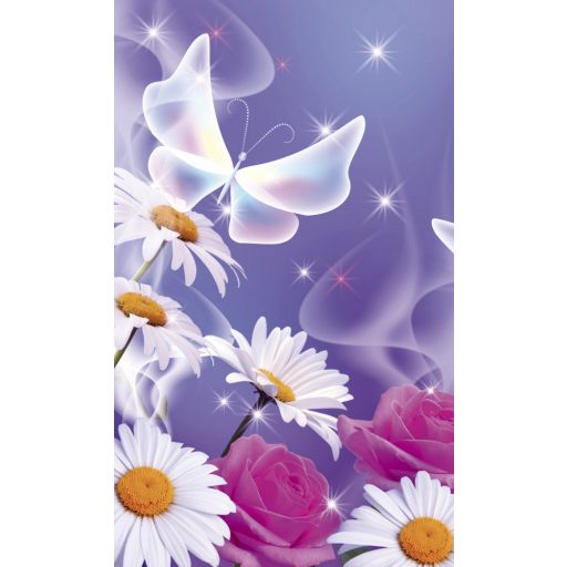 Lila háttér előtt virágok pillangókkal, poszter tapéta 150*250 cm