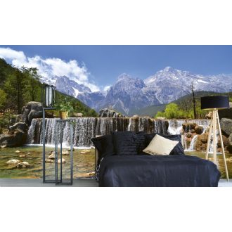Vízesés a hegyek előtt, poszter tapéta 375*250 cm
