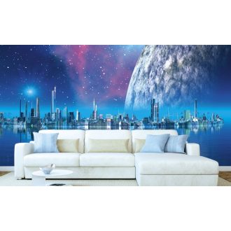 Városkép a hold előtt, poszter tapéta 375*250 cm