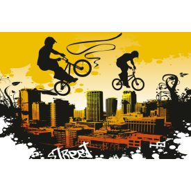 Sárga fal előtt BMX-esek, poszter tapéta 375*250 cm