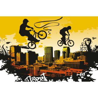 Sárga fal előtt BMX-esek, poszter tapéta 375*250 cm